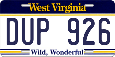 WV license plate DUP926