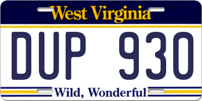 WV license plate DUP930
