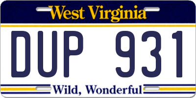 WV license plate DUP931