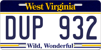 WV license plate DUP932