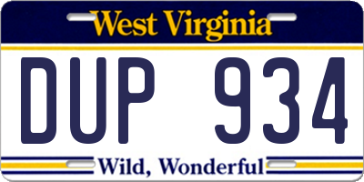 WV license plate DUP934