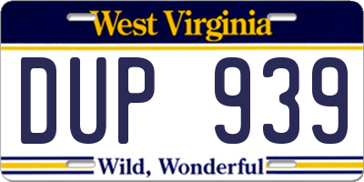 WV license plate DUP939