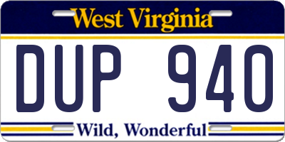 WV license plate DUP940