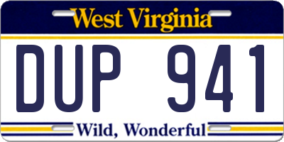 WV license plate DUP941