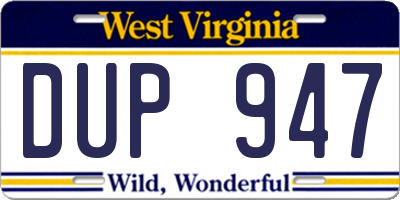 WV license plate DUP947