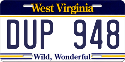 WV license plate DUP948