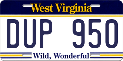 WV license plate DUP950