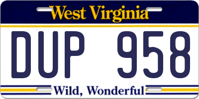 WV license plate DUP958
