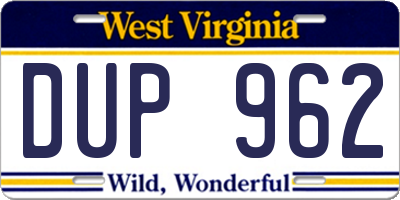 WV license plate DUP962