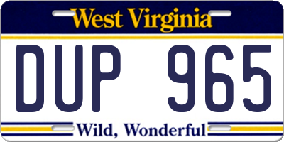 WV license plate DUP965