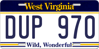 WV license plate DUP970