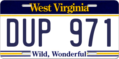 WV license plate DUP971