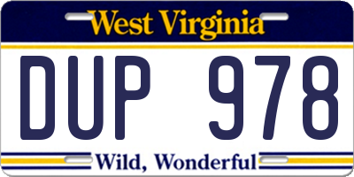 WV license plate DUP978