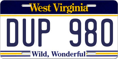 WV license plate DUP980