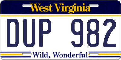WV license plate DUP982