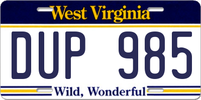 WV license plate DUP985