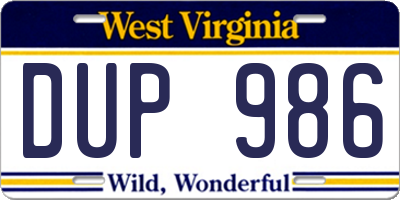 WV license plate DUP986