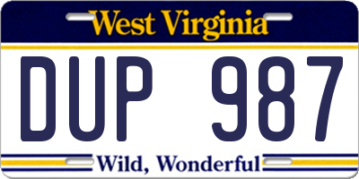 WV license plate DUP987