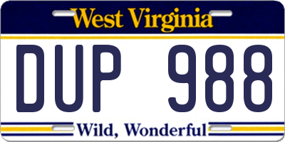 WV license plate DUP988