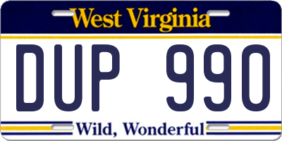 WV license plate DUP990