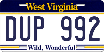 WV license plate DUP992