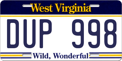 WV license plate DUP998