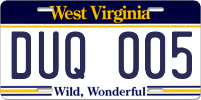 WV license plate DUQ005