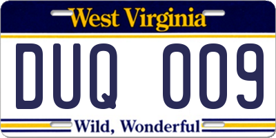 WV license plate DUQ009