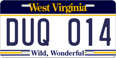 WV license plate DUQ014