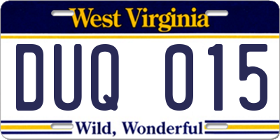 WV license plate DUQ015