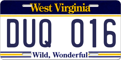 WV license plate DUQ016