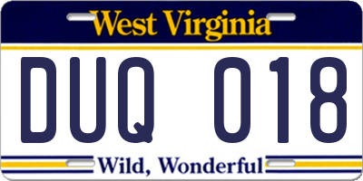 WV license plate DUQ018