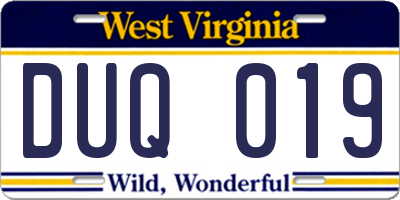 WV license plate DUQ019