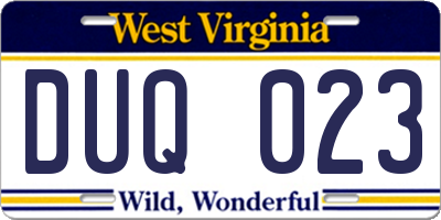 WV license plate DUQ023