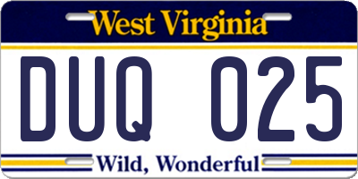 WV license plate DUQ025
