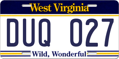 WV license plate DUQ027