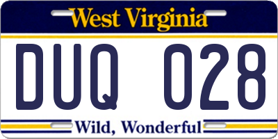 WV license plate DUQ028