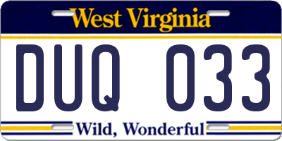WV license plate DUQ033