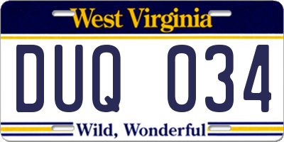 WV license plate DUQ034
