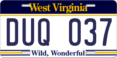 WV license plate DUQ037