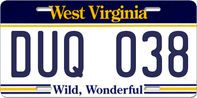 WV license plate DUQ038