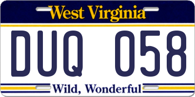 WV license plate DUQ058