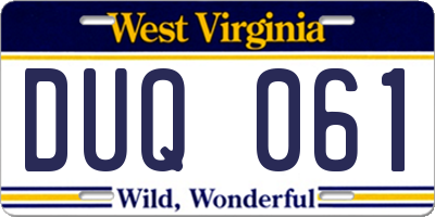 WV license plate DUQ061