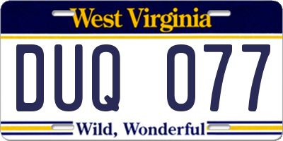 WV license plate DUQ077