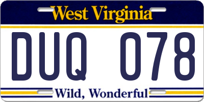 WV license plate DUQ078