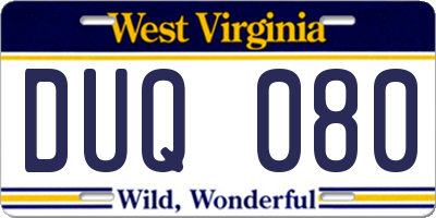 WV license plate DUQ080