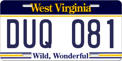 WV license plate DUQ081
