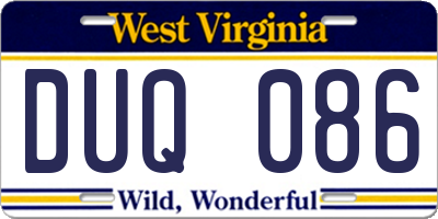 WV license plate DUQ086