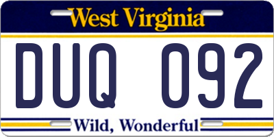 WV license plate DUQ092