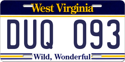 WV license plate DUQ093